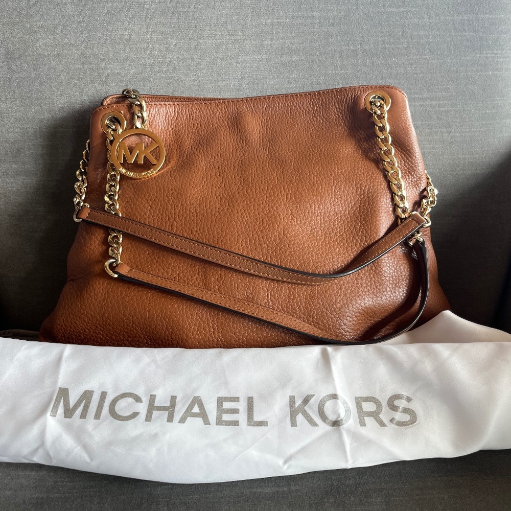 Michael Kors Tan pebbled leather and gold handbag
